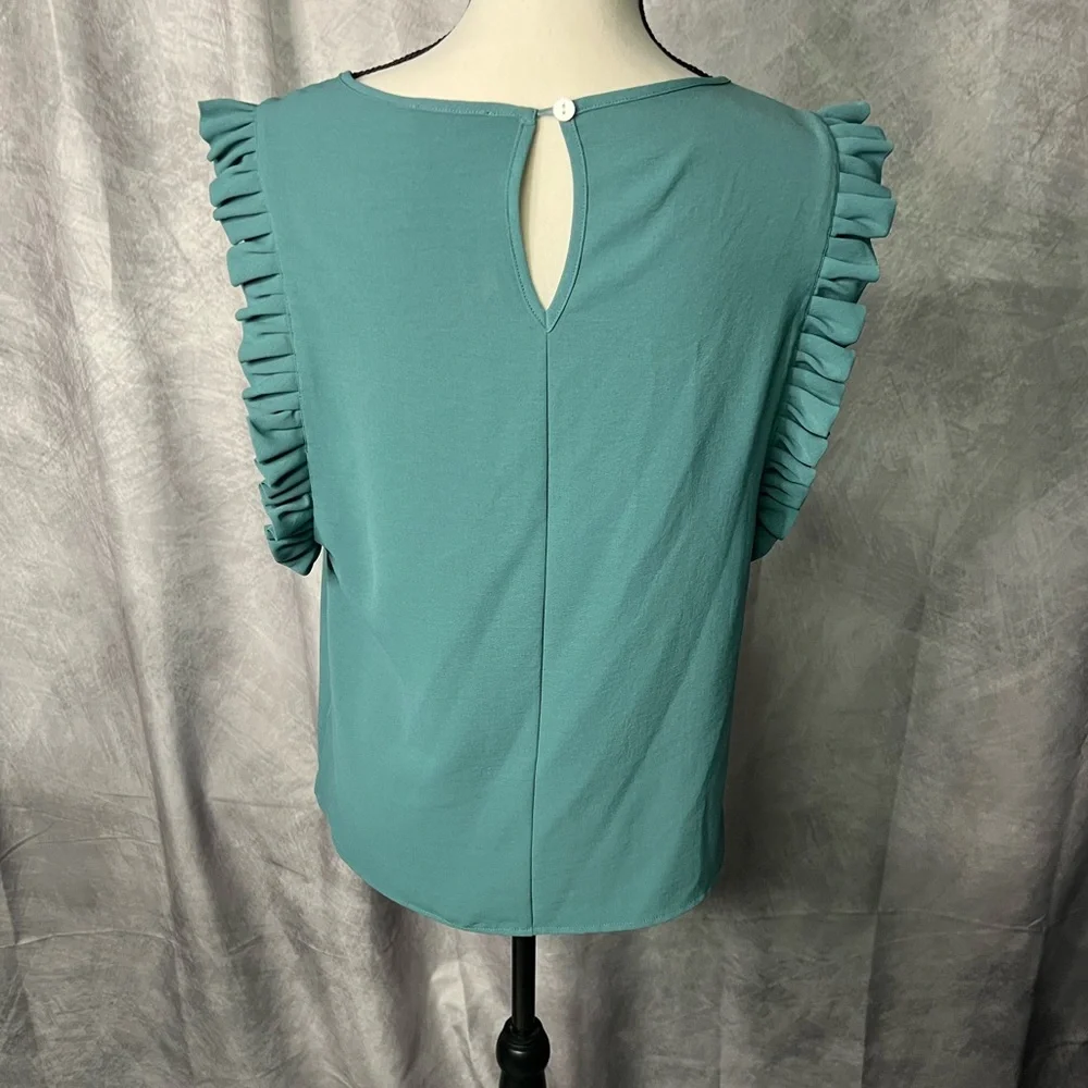 Molly Bracken Teal Ruffle Sleeve Keyhole Back Blouse - MED - Picture 7 of 14